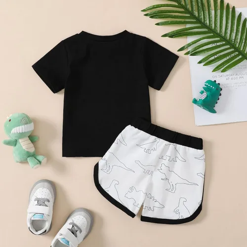 Vista 2 de MLAGJSS Conjunto de pantalones para bebés y niños, manga corta, 2 piezas, estampado de letras, blusacamiseta y pantalones cortos chinos