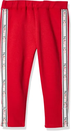 Vista 5 de Nautica Pantalones deportivos con logotipo para niña, pantalones deportivos de forro polar con puños acanalados y bolsillos laterales funcionales