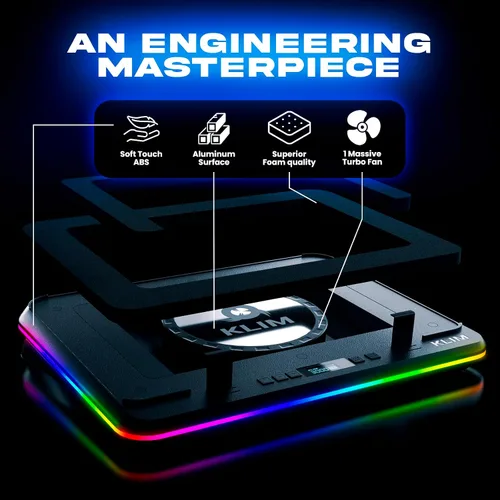 Vista 3 de KLIM Turbofrost MAX - Almohadilla de refrigeración RGB para laptop, enfriador de laptop para juegos con potente turbofan XL, portátil
