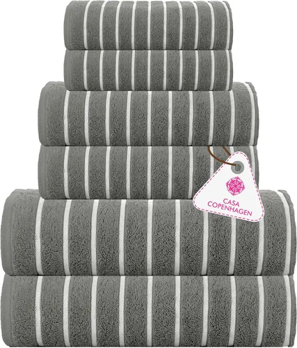 Vista 108 de CASA COPENHAGEN Exotic - Juego de 6 toallas de diseño de 100% algodón egipcio, color azul aguamarina, 550 GSM, 2 toallas de baño, 2 toallas de baño