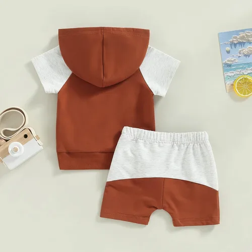 Vista 3 de Conjunto de ropa de verano para bebés y niñas con capucha y pantalones cortos con cordón, conjunto casual de verano