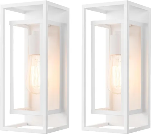 Vista 14 de mirrea Aplique de pared clásico para exteriores de 14 pulgadas, 1 luz en negro mate, marco de metal rectangular y pantalla de vidrio transparente