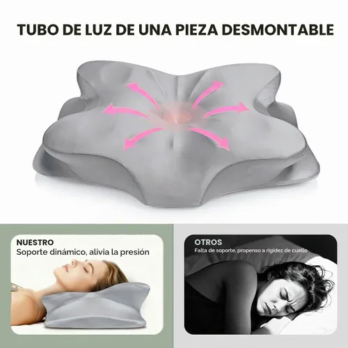 Vista 5 de Almohada cervical para el alivio del dolor de cuello, almohada ergonómica de espuma viscoelástica con funda de satén sedoso resistente a