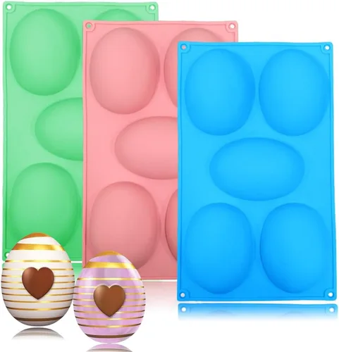 Vista 10 de Paquete de 2 moldes de chocolate para gomitas de Pascua, 18 cavidades, huevo, conejo, dulces, bandeja para hornear pastel de chocolate, postre