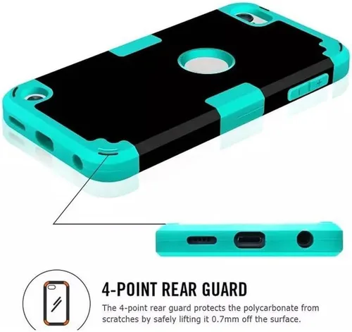 Vista 4 de Funda para iPod Touch 7ª, 6ª y 5ª generación, carcasa rígida de policarbonato de doble capa + silicona a prueba de golpes resistente de alto impacto