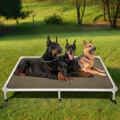 Vista 115 de Veehoo Cama elevada para perros a prueba de mordidas - Cuna elevada refrescante para mascotas - Marco de aluminio plateado y tela de malla