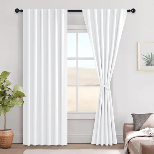 Vista 80 de Hiasan Cortinas opacas negras para dormitorio, cortinas opacas cortas de 45 pulgadas de largo, con aislamiento térmico, bolsillo para barra