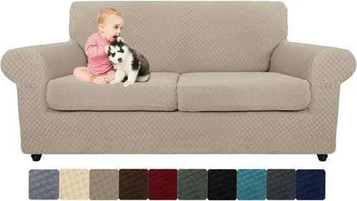 Vista 59 de MAXIJIN funda para sofá de 4 piezas, para sofás de 3 plazas, muy elástica, no se desliza, para perros, para mascotas, protector elástico de muebles