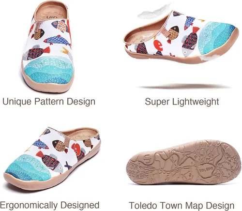 Vista 6 de Mocasines UIN para mujer, cómodos, modernos, pintados con diseños artísticos, para viajar, con punta ancha, estilo informal, Málaga