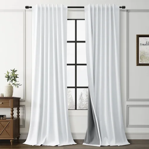 Vista 32 de Guken Cortinas opacas de lino, 2 paneles rústicos, elegantes, 100% opacas, con aislamiento térmico, banda de ganchos y trabilla trasera, 52 x 84