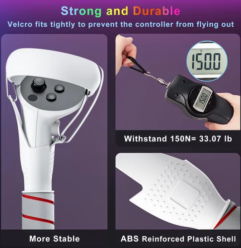 Vista 9 de Saqico 10000mAh Battery Head Strap & 2 in 1 Long Arms & Handle Attachments Compatible with Oculus Quest 2 & Hand Controllers