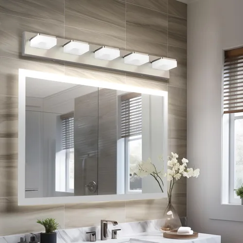 Vista 10 de Luces de Tocador de Níquel Cepillado para Baño - Lámpara de Tocador de 3 Luces - Apliques de Pared LED Regulables - Luz Diurna 5500K - Elegantes