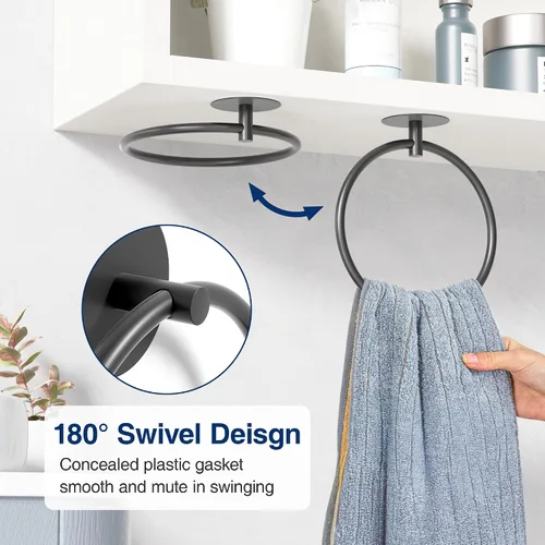 Vista 5 de Anillo para Toallas de Baño Negro Mate - Toallero de Baño de Acero Inoxidable SUS304, Susswiff Soporte Adhesivo para Toallas de Mano Montado