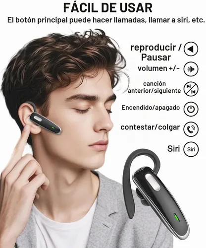Vista 2 de Auriculares Bluetooth, V5.1 Auriculares inalámbricos ultraligeros manos libres con cancelación de ruido y micrófono para teléfono celular, PC