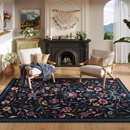 Vista 37 de Alfombra de entrada vintage con medallón floral de 2 x 3 pulgadas, lavable a máquina, alfombra de entrada de pelo bajo, suave, pequeña, alfombra