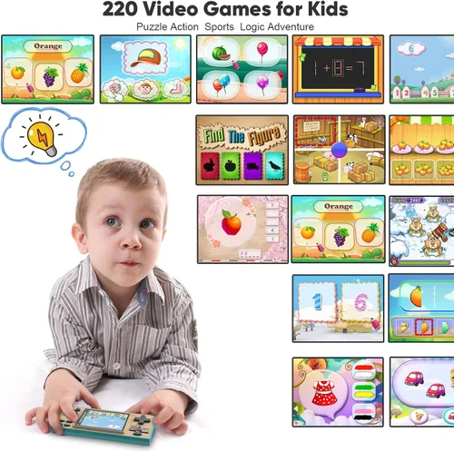 Vista 5 de Consola de juegos portátil para niños con 200 videojuegos para niños, juegos de 16 bits, juguetes de viaje, juego de bolsillo de pantalla de 3