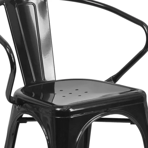 Vista 8 de Flash Furniture silla de metal con apoyabrazos, Metal, Negro