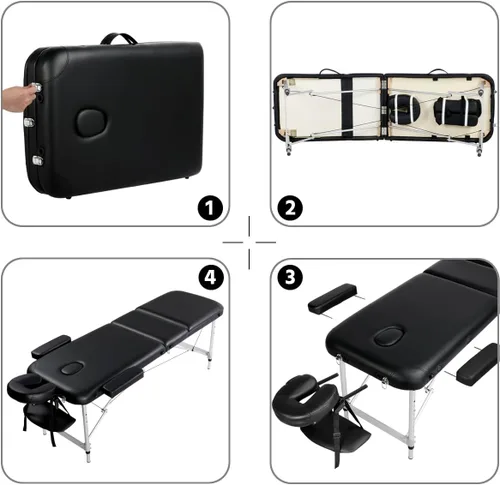 Vista 6 de Yaheetech Mesa de masaje plegable de aluminio con taburete rodante, cama de masaje portátil, taburete de cama de spa, silla giratoria ajustable