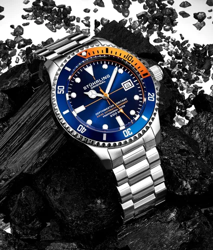 Vista 9 de Stuhrling Original DEPTHMASTER - Reloj de buceo profesional de acero inoxidable automático suizo para hombre, resistente al agua, pulsera cepillada