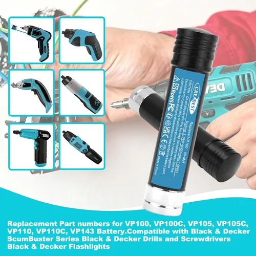 Vista 4 de CREABEST Paquete de 2 baterías Ni-MH de 3.6V 4.0Ah para Black & Decker Versapak VP100