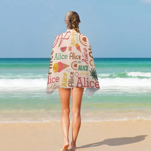 Vista 5 de Toallas de playa personalizadas para niños y adultos, regalos personalizados con nombre, toalla de playa de microfibra de gran tamaño de secado