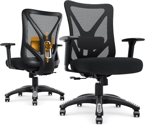Vista 10 de Silla de oficina ergonómica, sillas de escritorio de malla para computadora con soporte lumbar ajustable, reposabrazos 3D, función de inclinación