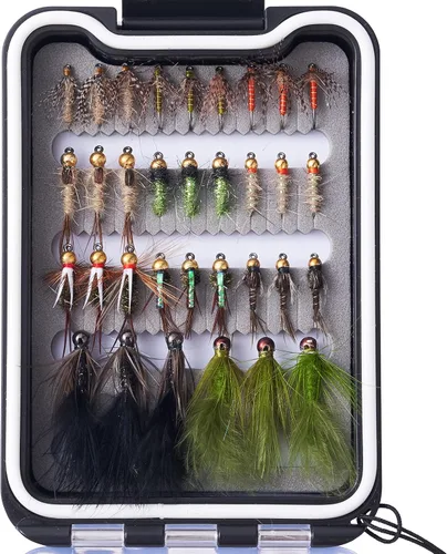 Vista 7 de BASSDASH Fly Fishing Flies Kit Fly Assortment Trout Bass Fishing with Fly Box with Dry/Wet Flies, Nymphs, Streamers, Popper