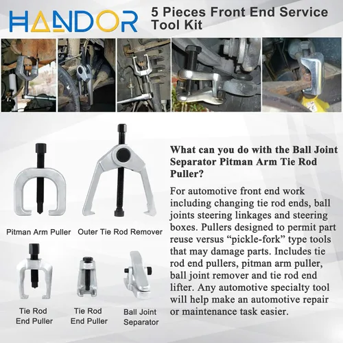 Vista 2 de Handor Separador de rótula, herramientas mecánicas 5 en 1, extractor de brazo Pitman, juego de herramientas de extracción de extremo de barra