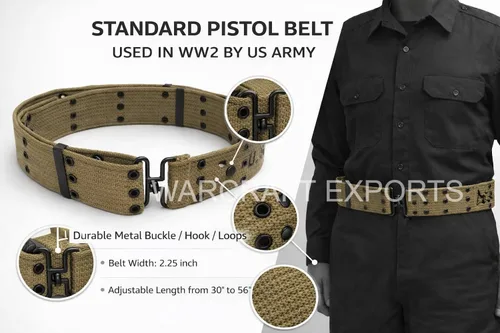 Vista 2 de WW2 US Army M36 Cinturón de pistola táctico WWII American M1936 verde oliva lona