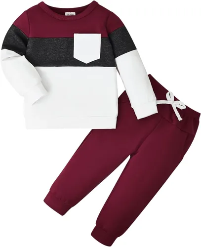 Vista 28 de Ropa de otoño e invierno para bebé, trajes de niño pequeño, sudadera de manga larga, sudadera de retazos y pantalones, 2 piezas, 12 meses a 5 años