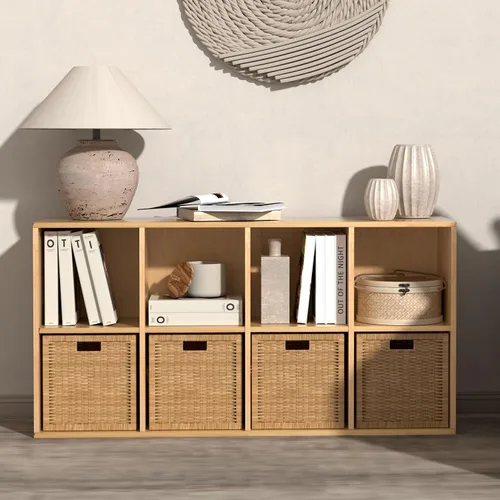 Vista 8 de Organizador de almacenamiento de 5 compartimentos de madera con panel trasero cerrado, estante de cubos negro resistente, organizador