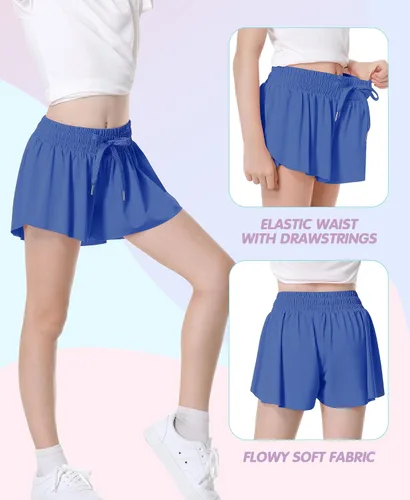 Vista 3 de QooNoo Girls Butterfly Shorts with Pocket Flowy Athletic Shorts High Waist Preppy Running Shorts for Kids Teen