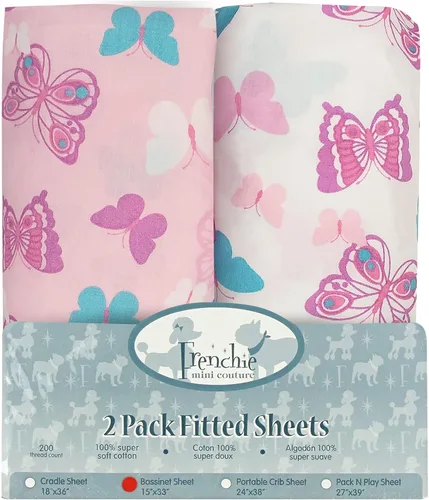 Vista 10 de Frenchie Mini Couture Sábanas para moisés, 100% algodón, estrellas azules, 15 x 33 pulgadas, paquete de 2