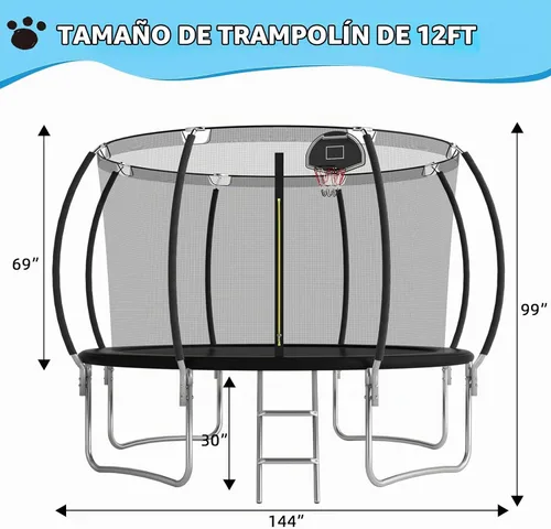Vista 2 de Trampolín con red de 10 pies, 12 pies, 14 pies Negro-1