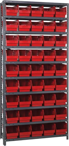 Vista 459 de Quantum QSBU-245BK Heavy Duty Shelving Unit with (7) Shelves and (24) QUS245 Black Bins for Garage Warehouse Storage Distribution 400 lb Load