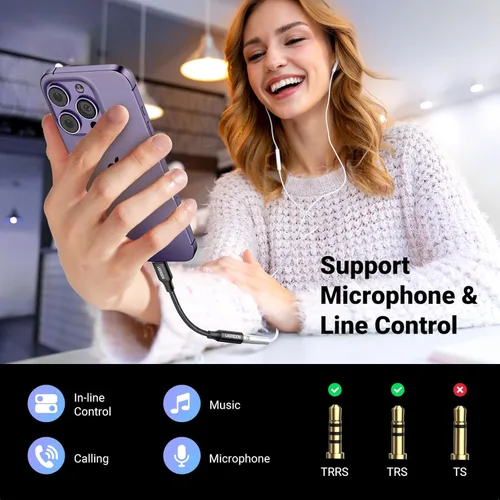 Vista 2 de UGREEN - Adaptador de auriculares para iPhone, Lightning a conector de 3,5 mm, con certificación Apple MFi, dongle de audio auxiliar compatible