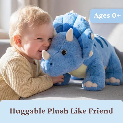 Vista 4 de IKASA Triceratops - Juguete de peluche de dinosaurio de 18 pulgadas, suave, grande y grande, lindo peluche esponjoso, regalos para niños y niñas