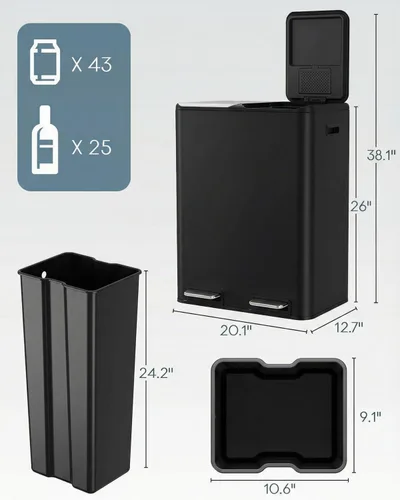 Vista 2 de ComfyCorner - Bote de basura de 16 galones (2 x 30 L) doble, bote de basura de cocina de acero inoxidable, papelera de reciclaje con caja de control