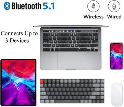 Vista 2 de Keychron K3 Versión 2, 75% de diseño, 84 teclas Teclado mecánico inalámbrico ultrafino BluetoothUSB con cable con retroiluminación blanca