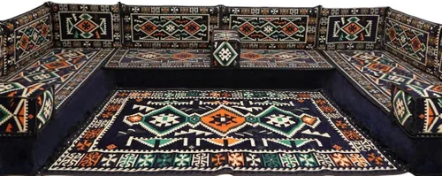 Vista 97 de arabicsofa Sofá en forma de U de estilo árabe para el suelo – Juego de Majlis hecho a mano – Sofá de estilo bohemio