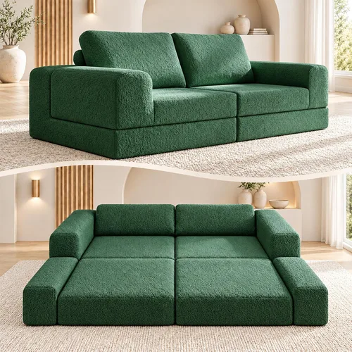 Vista 13 de Sofá Seccional Modular Cloud, Combinación DIY Sofá Modular para Sala de Estar, Sofás de Asiento de Amor de Tela Tejida Única con 2 Almohadas, Sofá