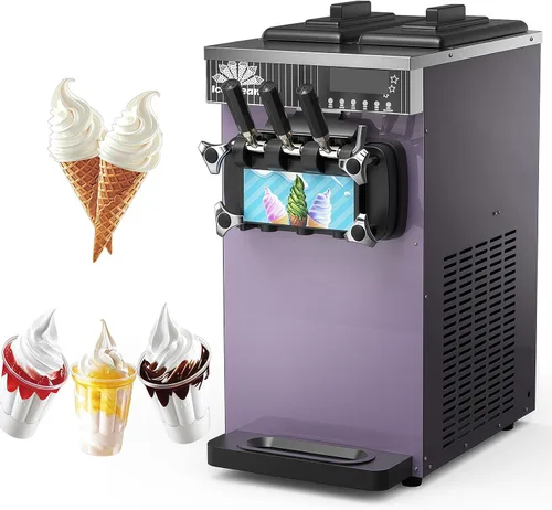 Vista 10 de Commercial Soft Ice Cream Machine, 3 Flavors Electric Soft Ice Cream Maker, Stainless Steel, 1300W LED Display, Desktop Type,15-21L/H, for Bars Gray