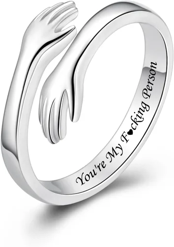 Vista 45 de Anillos de abrazo de plata esterlina S925 para mujeres, adolescentes y niñas, anillo ajustable para nieta, hija, esperanza, promesa, amistad, anillo
