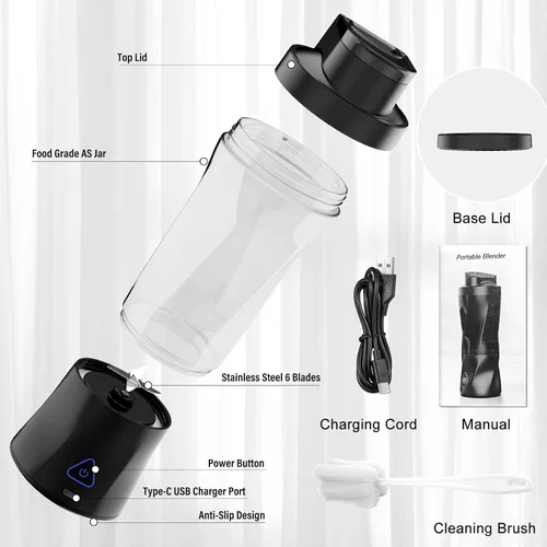 Vista 7 de Licuadora portátil, licuadora personal de 360 W para batidos y batidos para cocina, 24 onzas sin BPA, vaso y tapa con 6 cuchillas, exprimidor