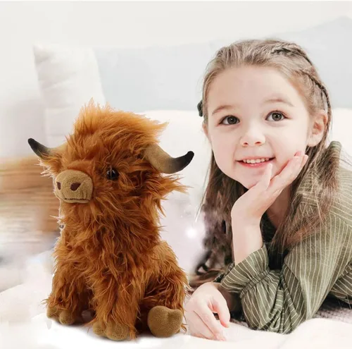 Vista 2 de Juguetes de peluche de vaca escocesa de las tierras altas de 11 pulgadas, animales de peluche suaves y tiernos adecuados para decoración del hogar