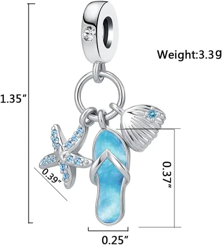 Vista 2 de Abalorio colgante de tortuga con diseño de estrella de mar y concha de mar para niñas y mujeres