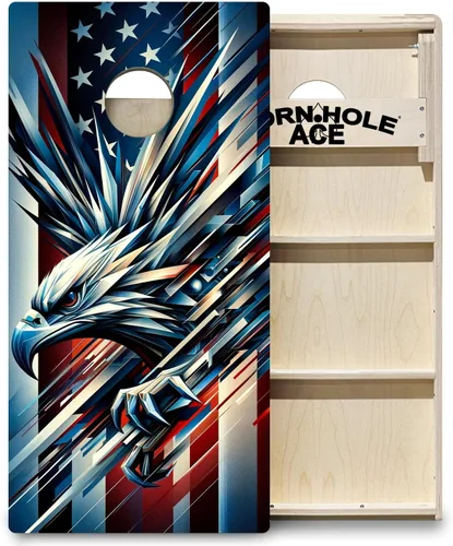 Vista 13 de ACE PRO American Flag Cornhole Board Set - No Bounce! Triple Wide Legs, 3/4" Baltic Birch Plywood, Handles, Regulation Size (4x2ft), Tournament
