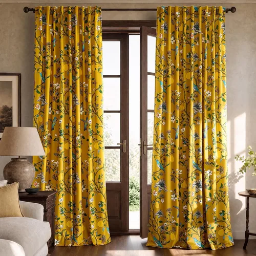 Vista 11 de MUSSEL Cortinas florales de terciopelo de 63 pulgadas de largo, cortinas botánicas de lujo para oscurecer la habitación, 2 paneles de colibrí