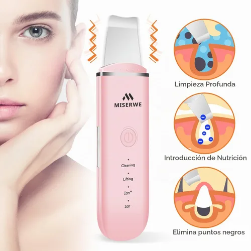 Vista 3 de Espátula facial para la piel, limpiador de poros con 4 modos (Rosa)