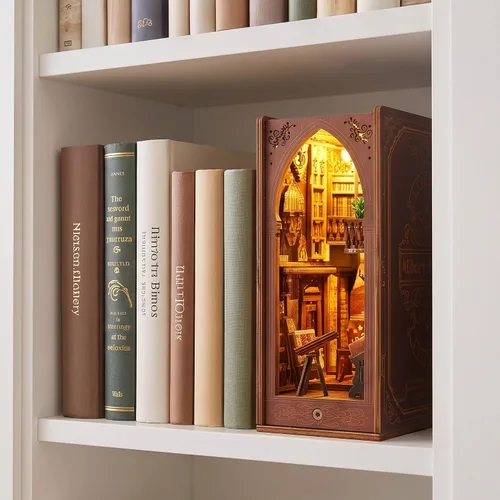 Vista 8 de Suruim - Kit de manualidades para rincón de libros, rompecabezas para sujetalibros, miniatura, biblioteca, estante de libros, inserto